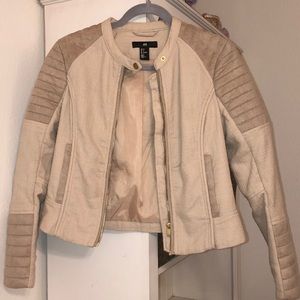 Beige Moto jacket with faux suede accents